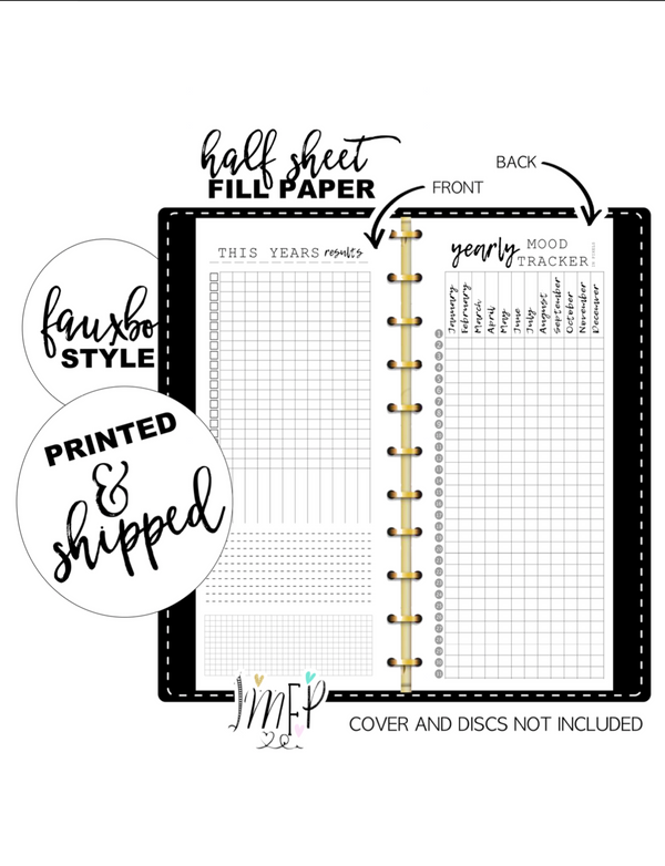 Year In Pixels Mood Tracker Fill Paper <PRINTED AND SHIPPED> Half Sheet