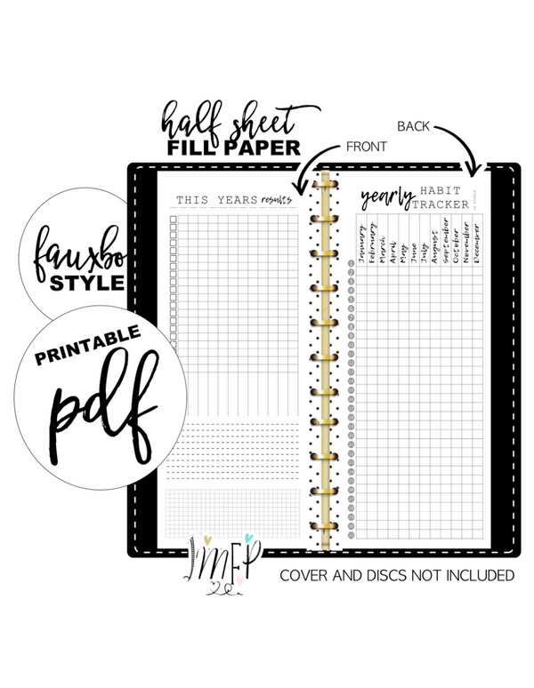 Year In Pixels Habit Tracker Fill Paper <PRINTABLE PDF> Half Sheet