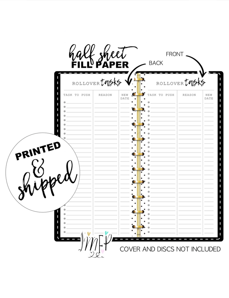 Rollover Tasks Fill Paper <PRINTED AND SHIPPED> Half Sheet