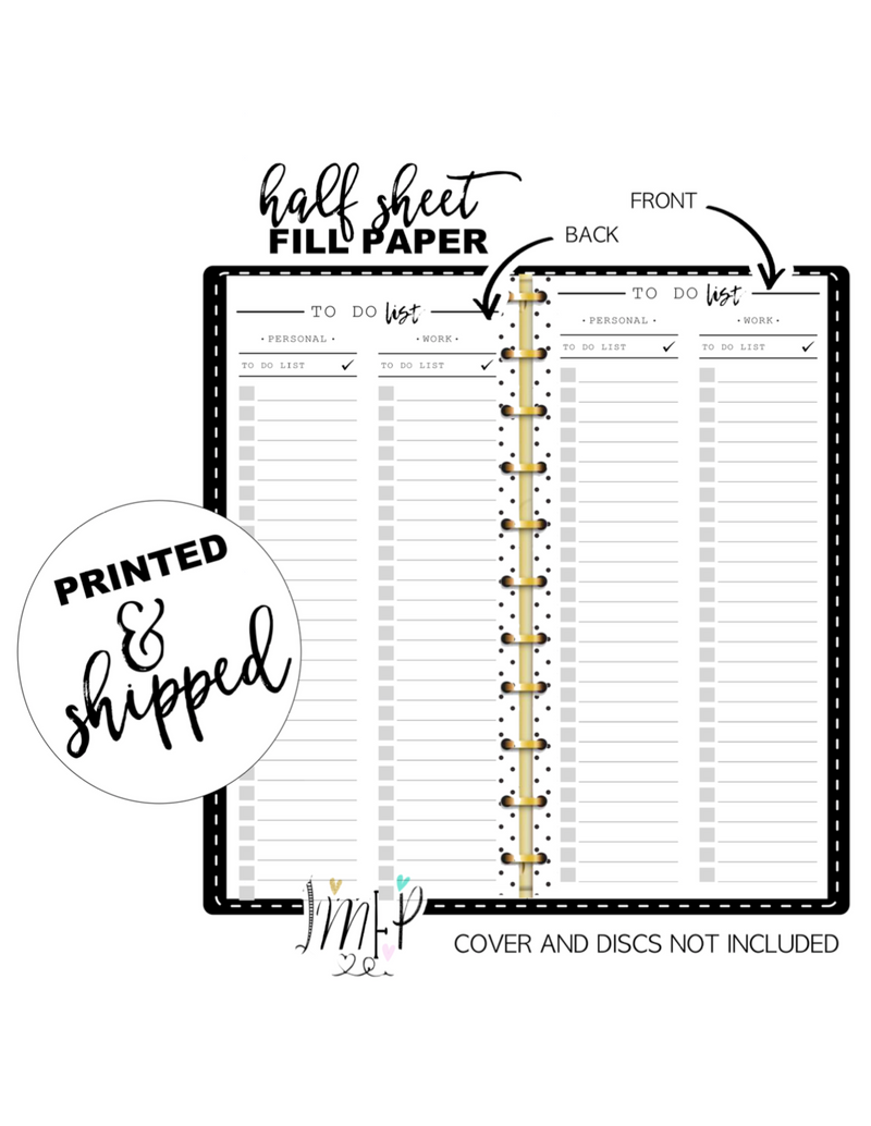 To Do List Personal/Work Fill Paper <PRINTED AND SHIPPED> Half Sheet