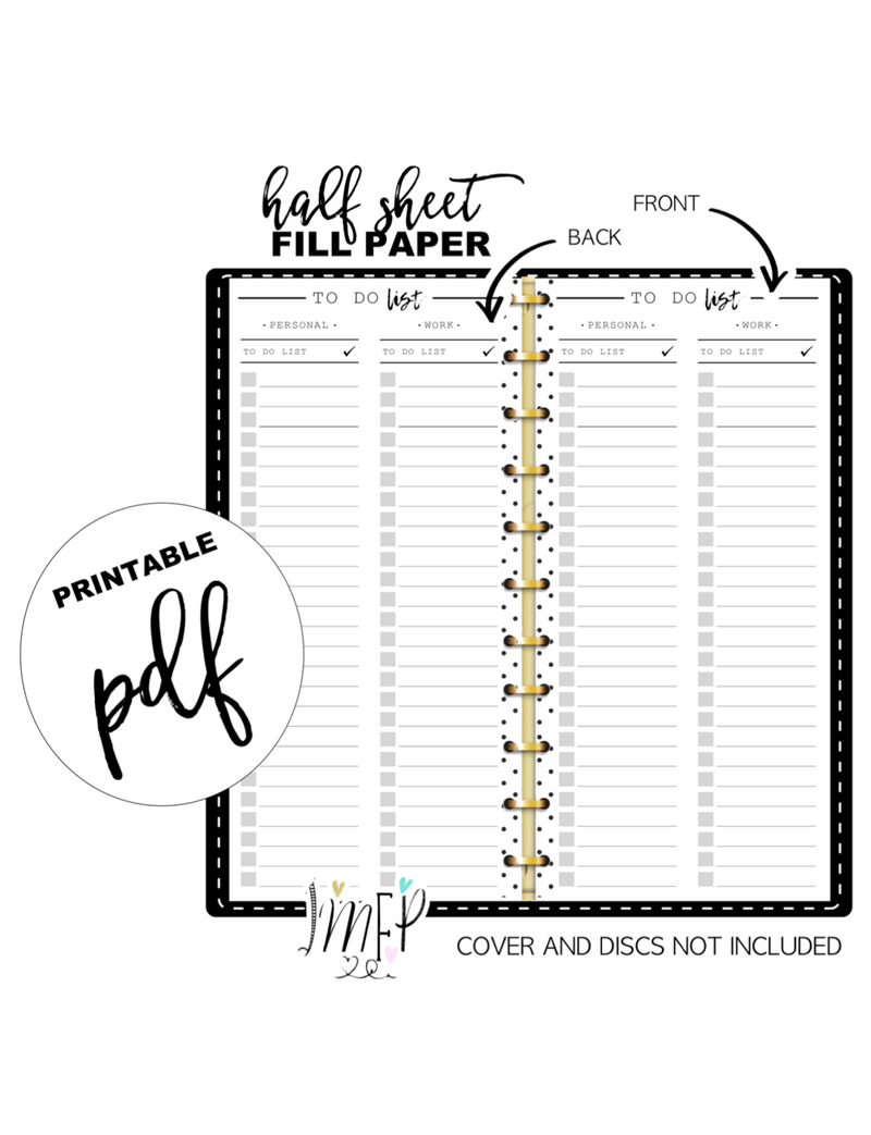 To Do List Personal/Work Fill Paper <PRINTABLE PDF> Half Sheet