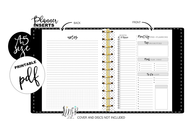 A5 Monthly Pre Planning Fill Paper Inserts <PRINTABLE PDF>