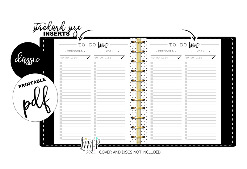 To Do List Classic Personal/WorK Fill Paper Inserts <PRINTABLE PDF>