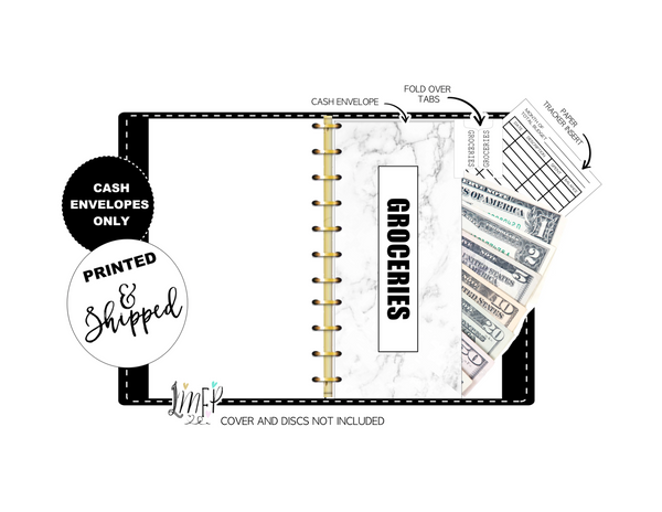 12 Budget Cash Envelopes Laminated <PRINTED AND SHIPPED> Marble Dreams Black and White