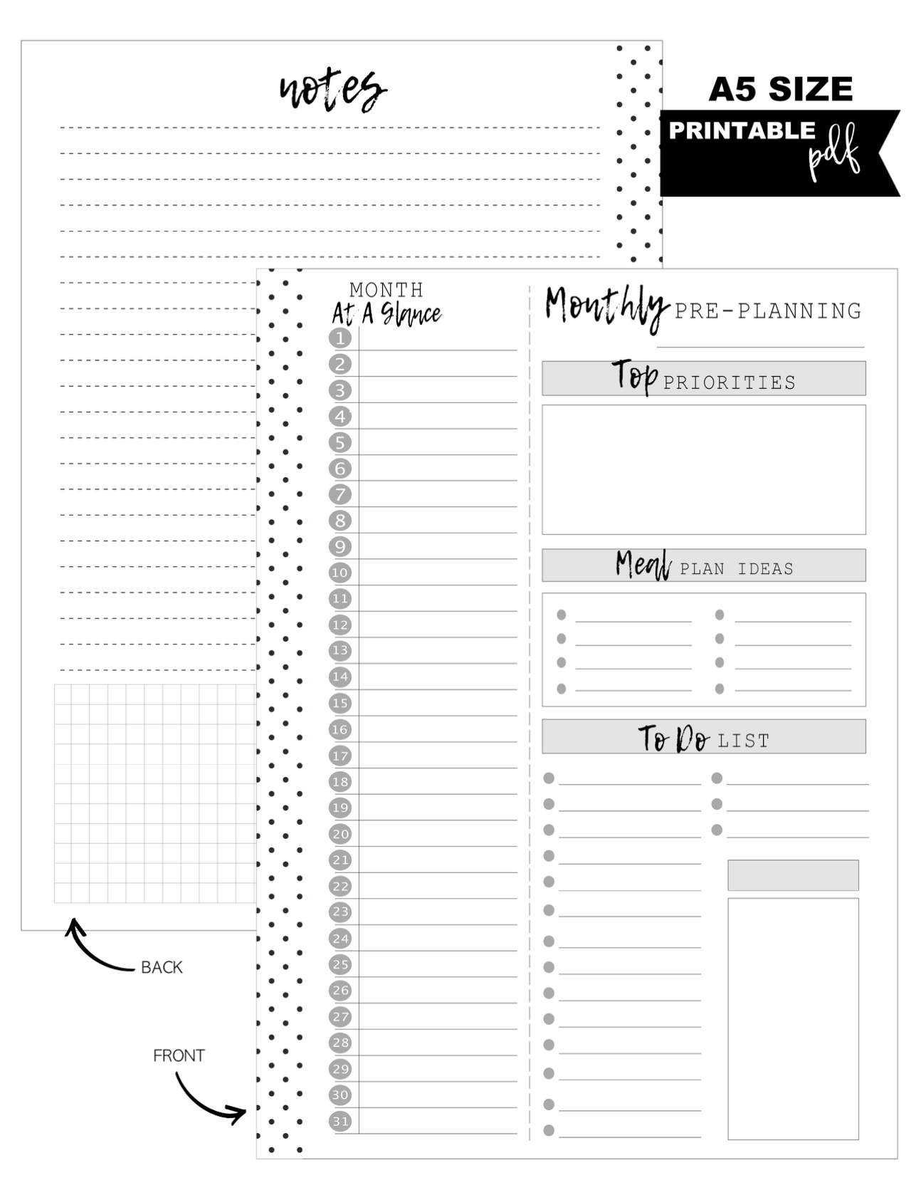 A5 Monthly Pre Planning Fill Paper Inserts – Fancy Plans Co