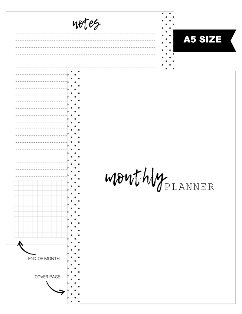 A5 Monthly Pages Planner Inserts <PRINTABLE PDF>