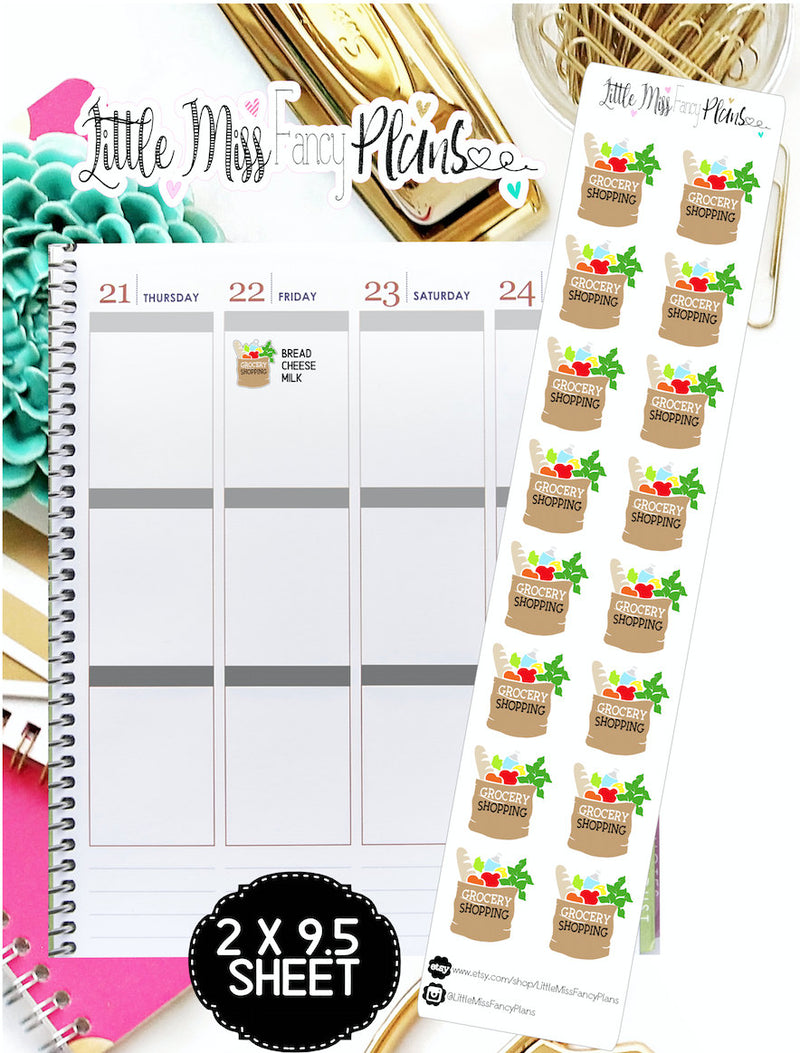 Grocery Bags <Sticker Strip> | Erin Condren, Happy Planner Stickers, Personal Planner