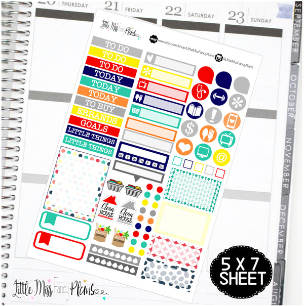 Orange, Red, Navy, Green, Grey <Sticker Kit>  | Erin Condren, Happy Planner Stickers, Personal Planner