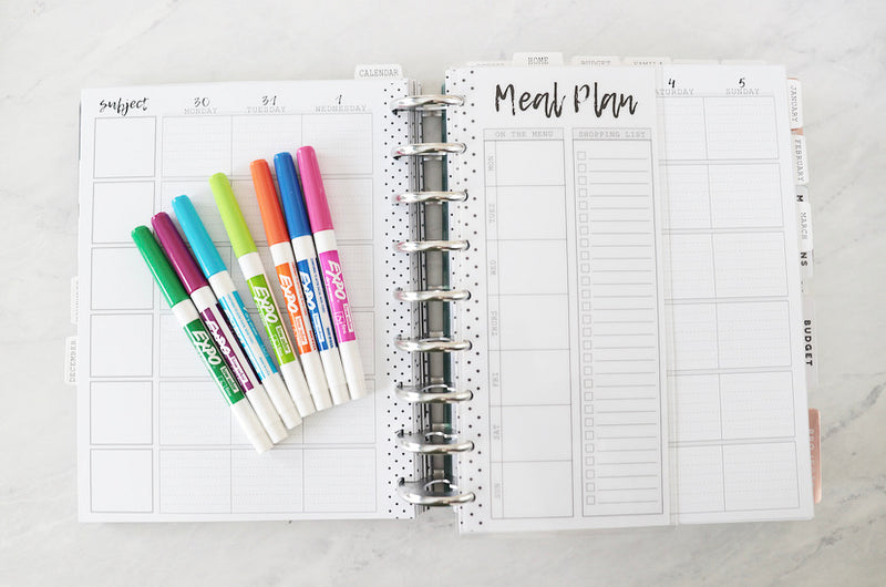 Meal Plan White Board Insert <Half Sheet>