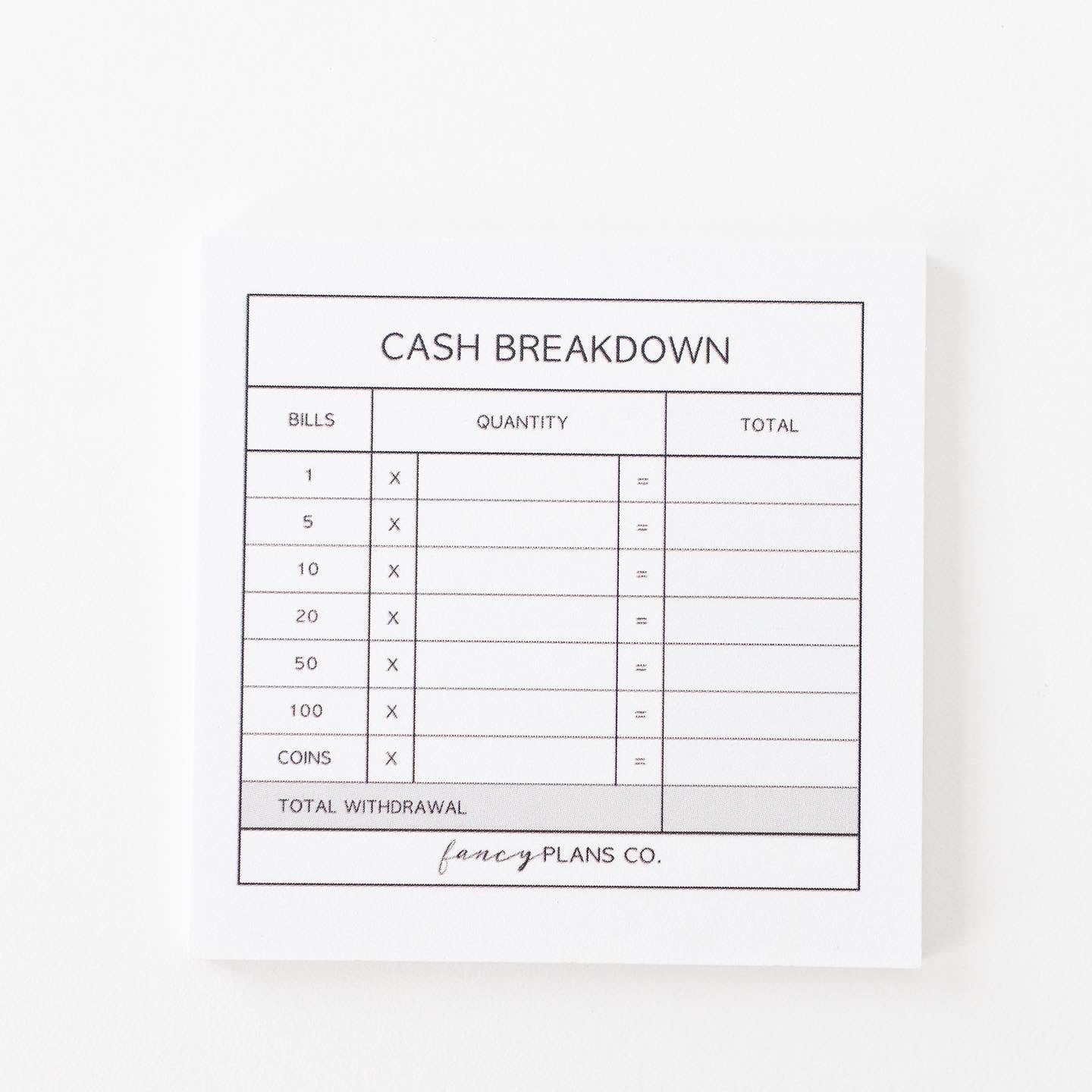 Example Cash Notes Cash Breakdown Sticky Notes | 3 x 3in. – Fancy Plans Co