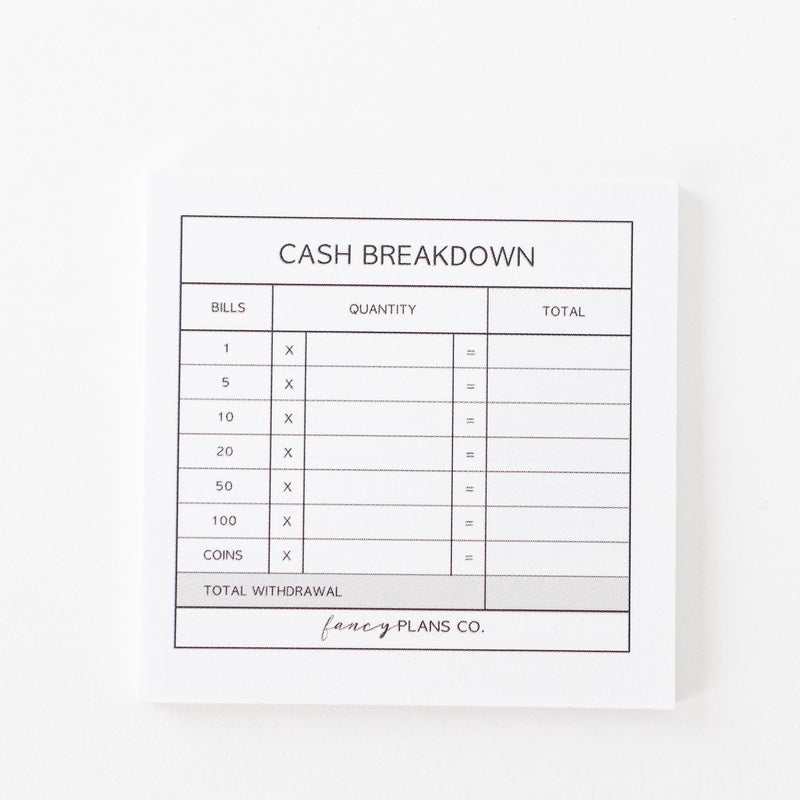 Cash Breakdown Sticky Notes | 3 x 3in.