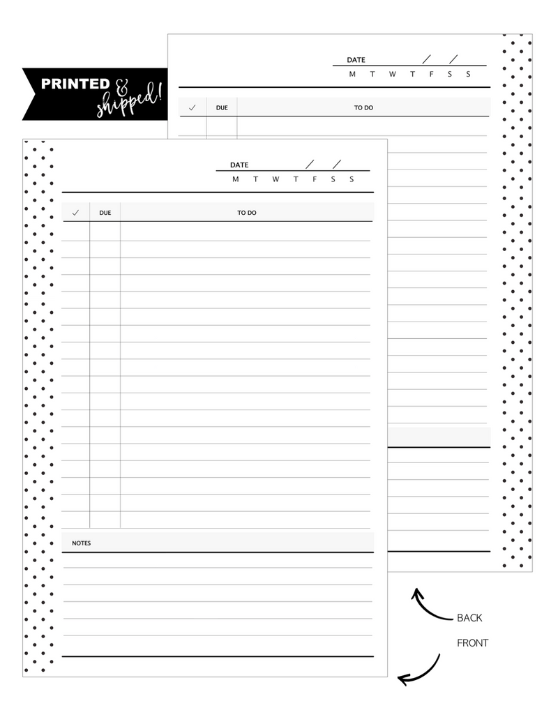 To Do Checklist Fill Paper <PRINTED AND SHIPPED>