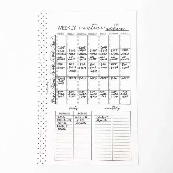 Weekly Routine Fill Paper Inserts – Fancy Plans Co