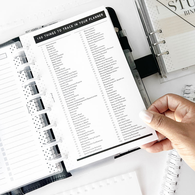 100 Things To Track In Your Planner | Vellum Dashboard