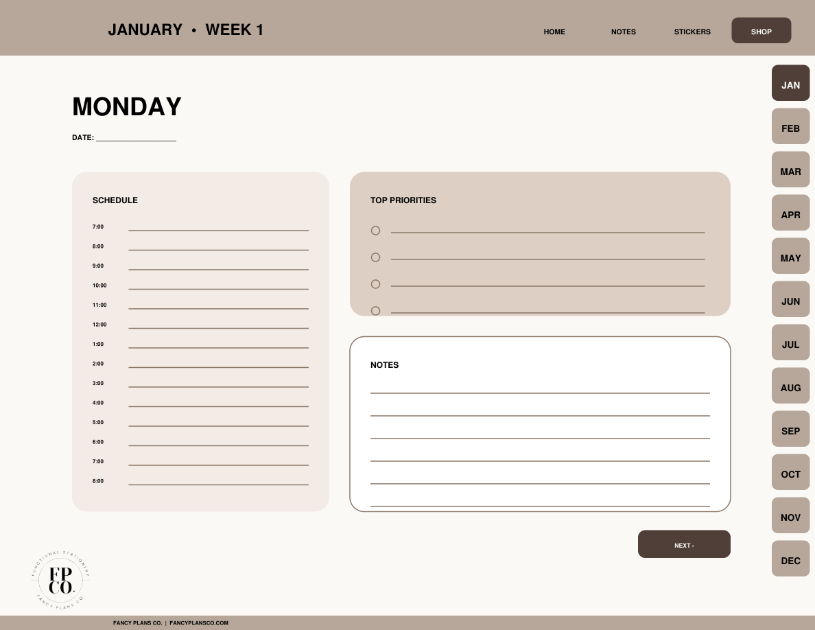 The free daily digital planner layout